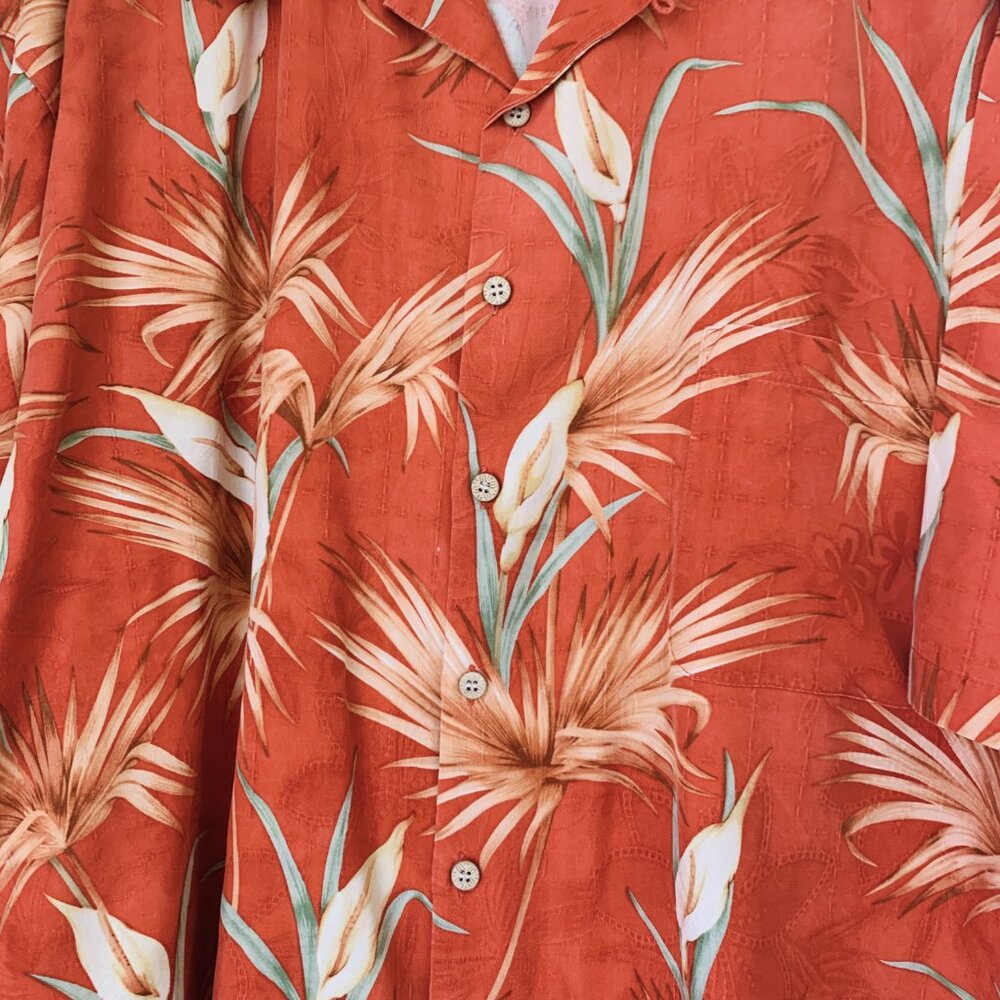 TOMMY BAHAMA Tropical  Silk  Camp Shirt Salmon Button Front Short Sleeve XXL - Picture 4 of 7